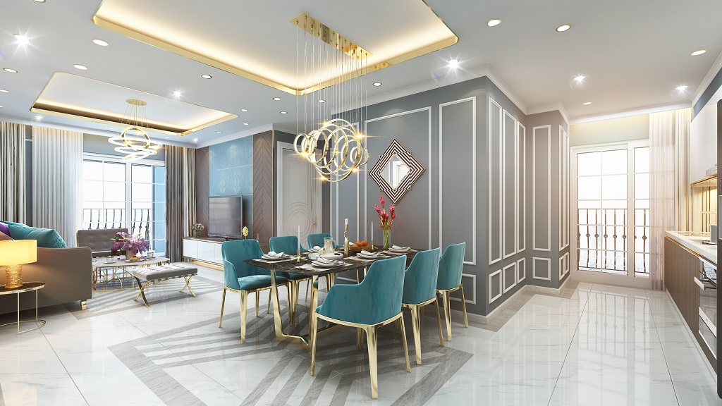 Phòng khách căn 3 ngủ Dự án chung cư Le Capitole 27 Thái Thịnh 2020
