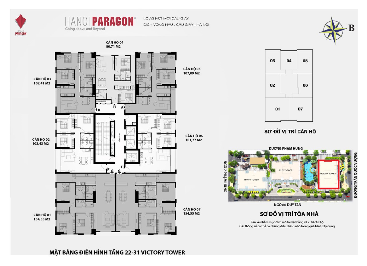 mặt bằng tầng 22-31 victory tower chung cư hà nội paragon cầu giấy