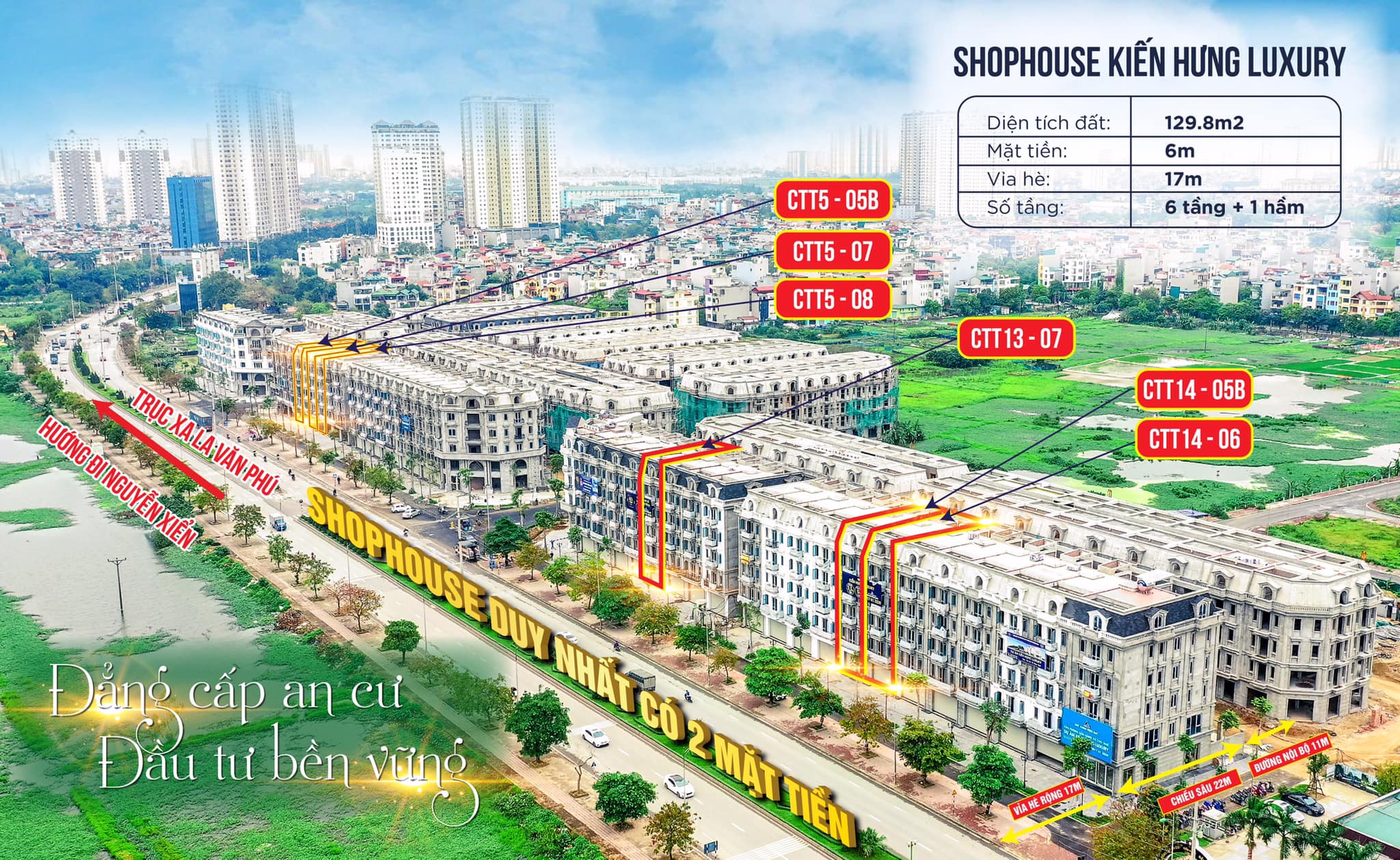 Shophouse Dự án Kiến Hưng Luxury 129,8m2 hoàn thiện 6 tầng + 1 hầm, 2 mặt tiền