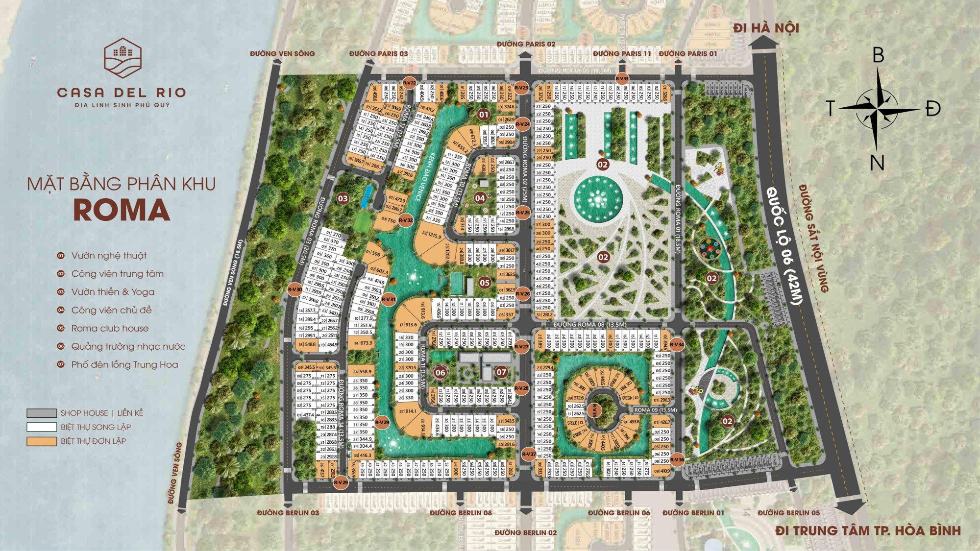 Mặt bằng Quy hoạch Phân lô Phân khu Roma Dự án Casa Del Rio