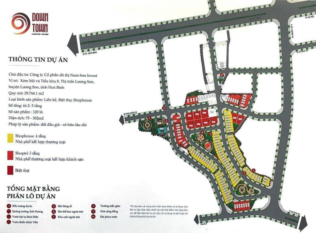 Mặt bằng Quy hoạch Phân lô Đất nền Dự án 9 Down Town Lương Sơn Hòa Bình