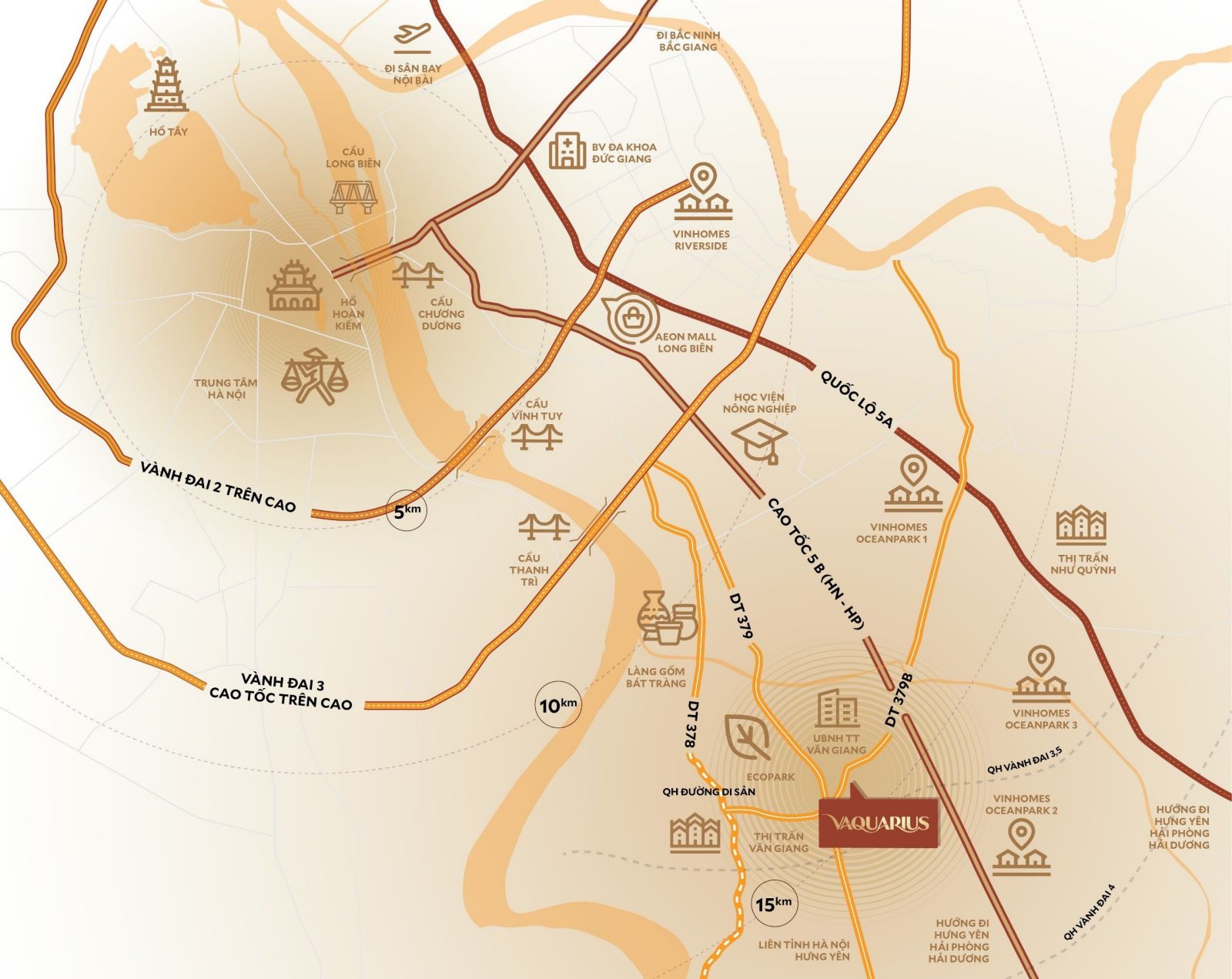 Vị trí và kết nối giao thông Vaquarius là tâm điểm của hơn 1700 hecta đô thị mới