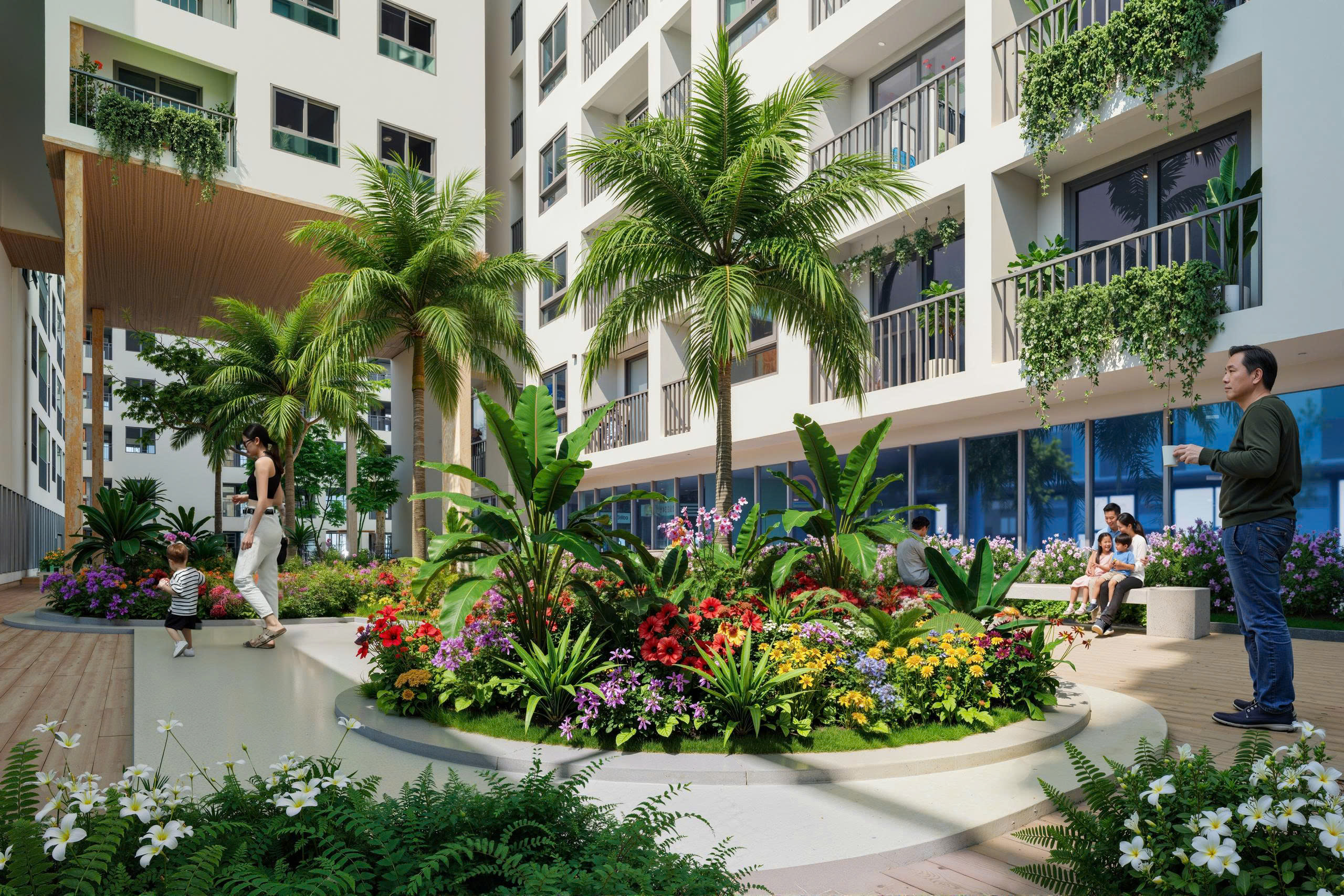 Cận cảnh sân vườn nội khu căn hộ Benhill Thuận Giao TP Hồ Chí Minh