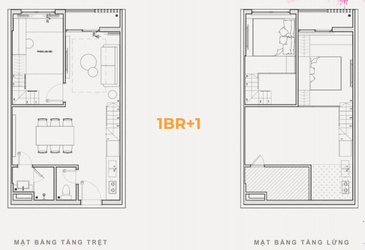 Thiết kế mặt bằng layout căn hộ 1BR+1 Sun Urban City