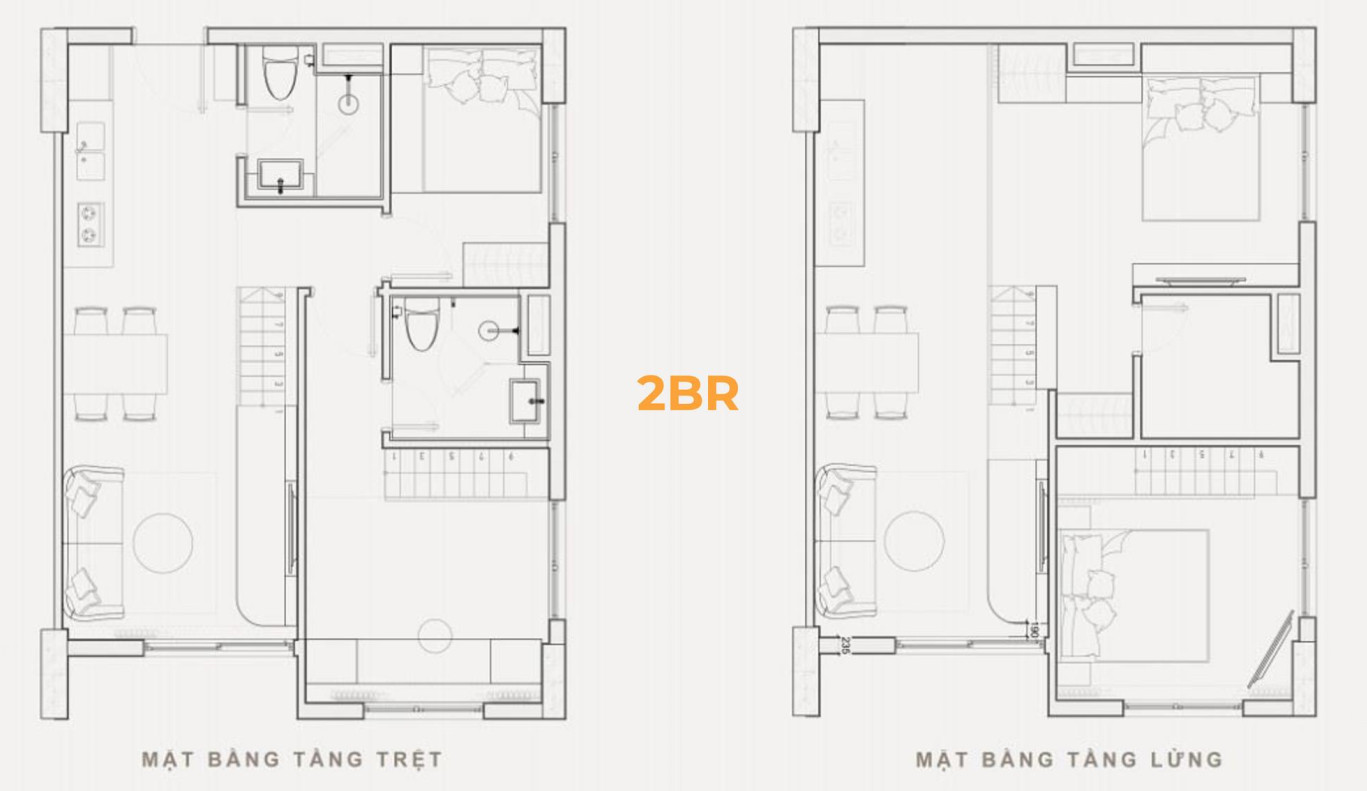 Thiết kế mặt bằng layout căn hộ 2BR Sun Urban City