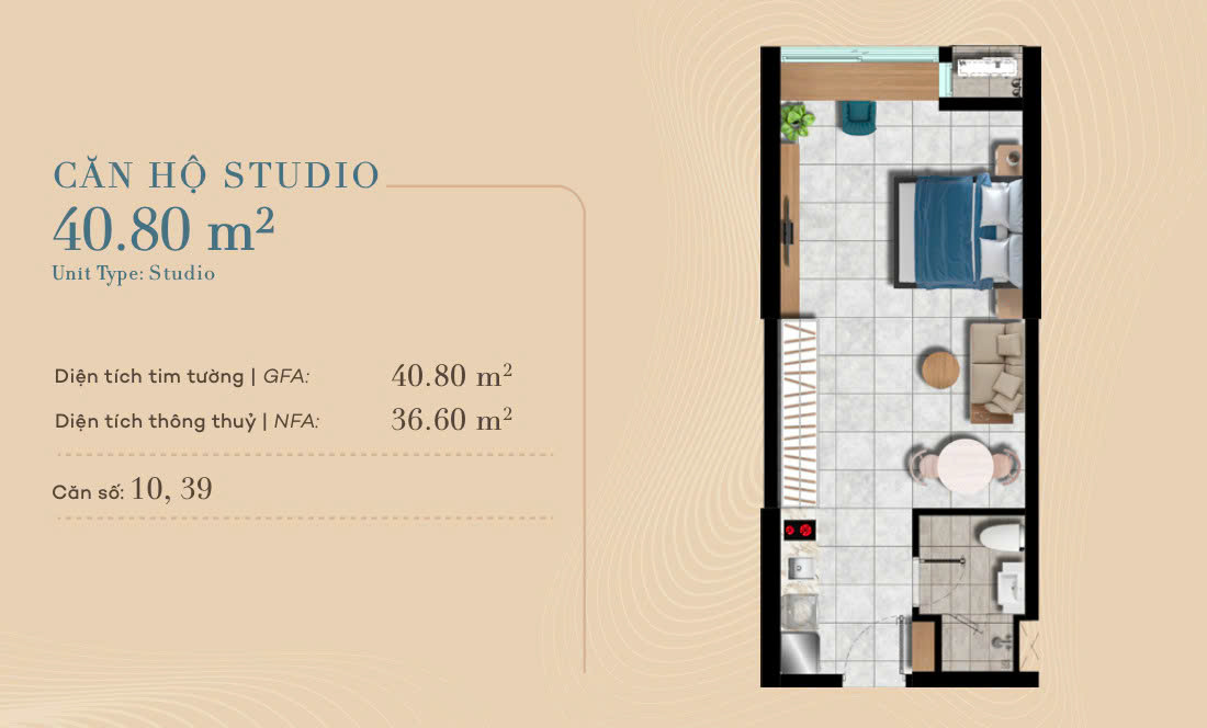 Căn hộ Studio diện tích 40,8m2 giá bán chỉ từ hơn 1,6 tỷ