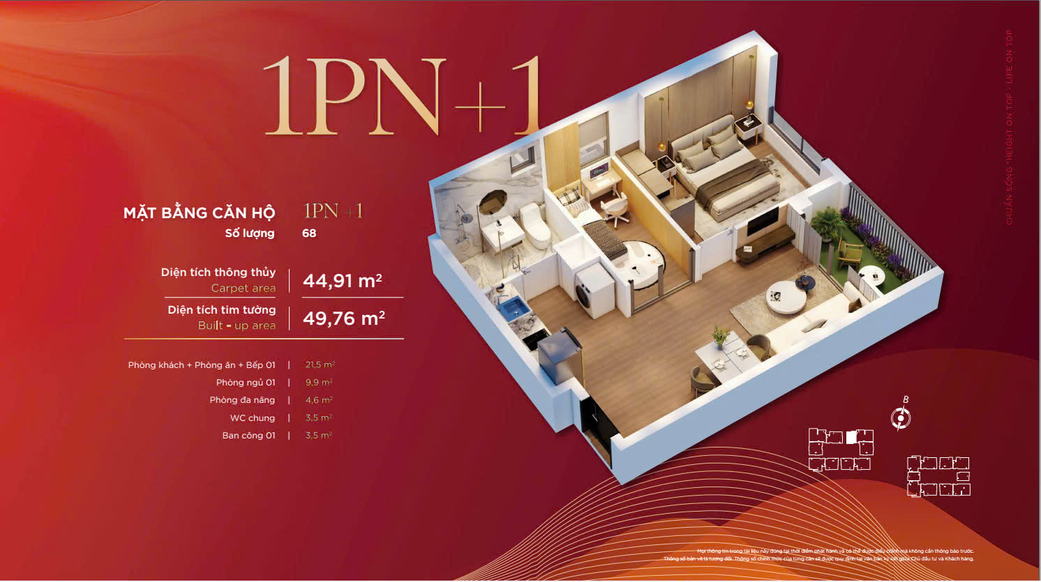 Căn hộ 1 phòng ngủ + 1 Diamond Hill Thái Nguyên