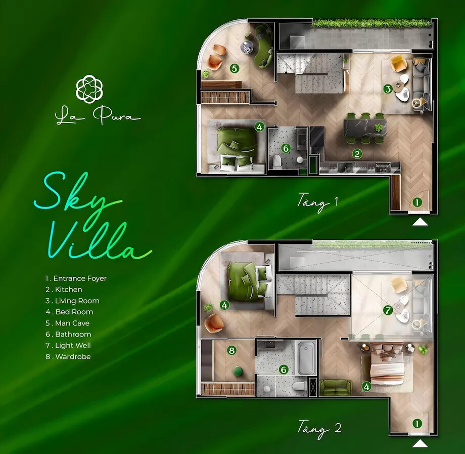 Biệt thự tầng cao - Sky Villa (căn hộ duplex 2 tầng thông)