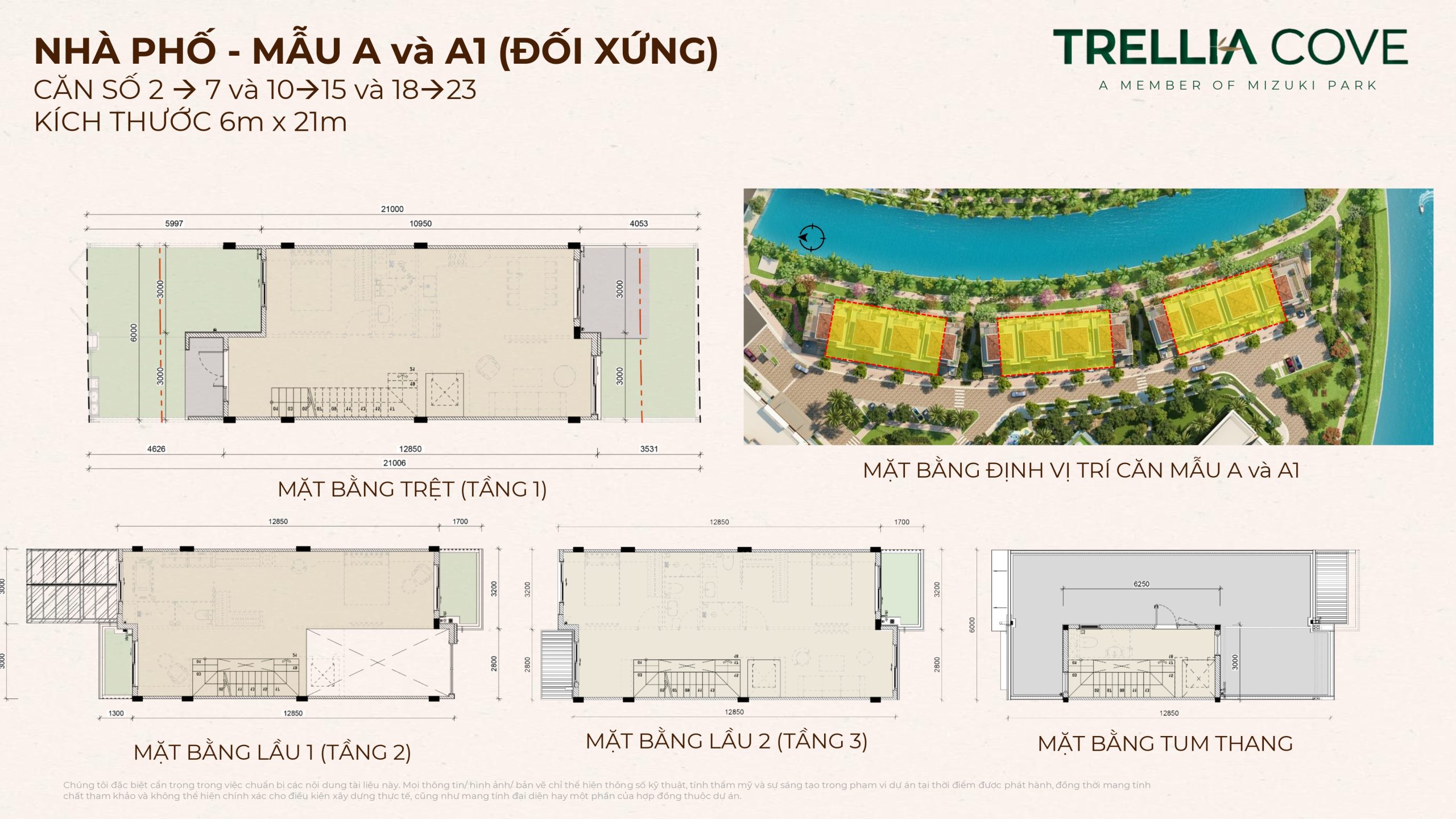 Mẫu A và A1 (đối xứng) - Nhà phố Trellia Cove Mizuki Park