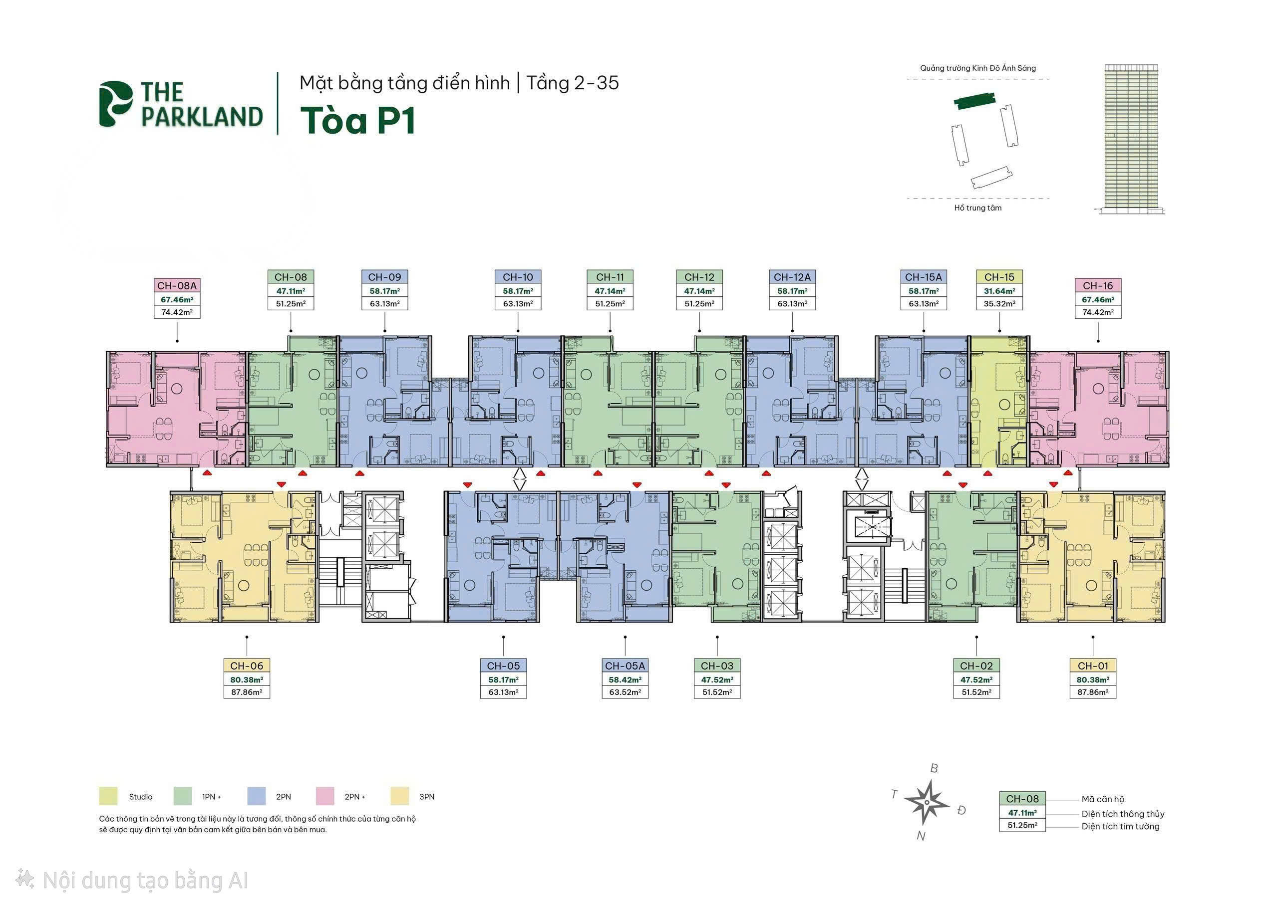 Mặt bằng Tòa P1 - The Parkland, MIK Imperia Ocean City