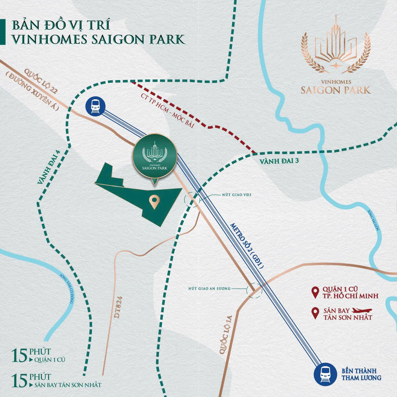 Vinhomes Saigon Park sở hữu kết nối Cửa Ngõ Tây Bắc TP.HCM về Trung tâm qua Metro số 2