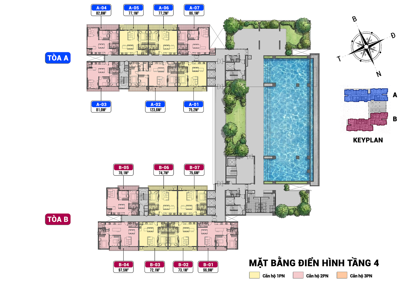 Mặt bằng tầng 4 chung cư Eden Park Vĩnh Phúc